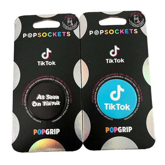 Popsockets Set of 2 TikTok‎ Pop Grips Black Blue As Seen On TikTok - Picture 1 of 3